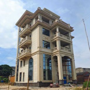 黑河 黄金麻花岗岩石材别墅外墙干挂搭配（雕花栏杆花瓶柱门楼罗马柱）