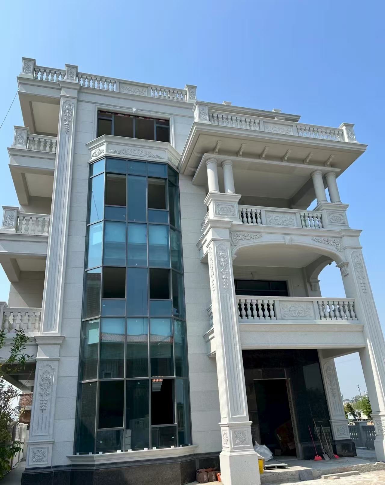 黑河 白麻花岗岩别墅外墙干挂效果展示