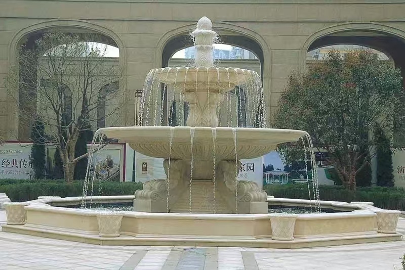 黑河 黄金麻花岗岩异型加工——户外庭院石雕流水喷泉