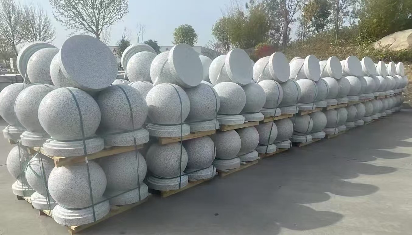 黑河 白麻花岗岩石材圆球，石球，挡车球，隔离球，景观石球，风水球等