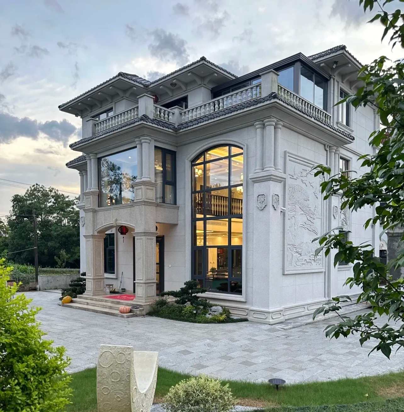 黑河 白麻花岗岩私人别墅干挂石材豪华定制