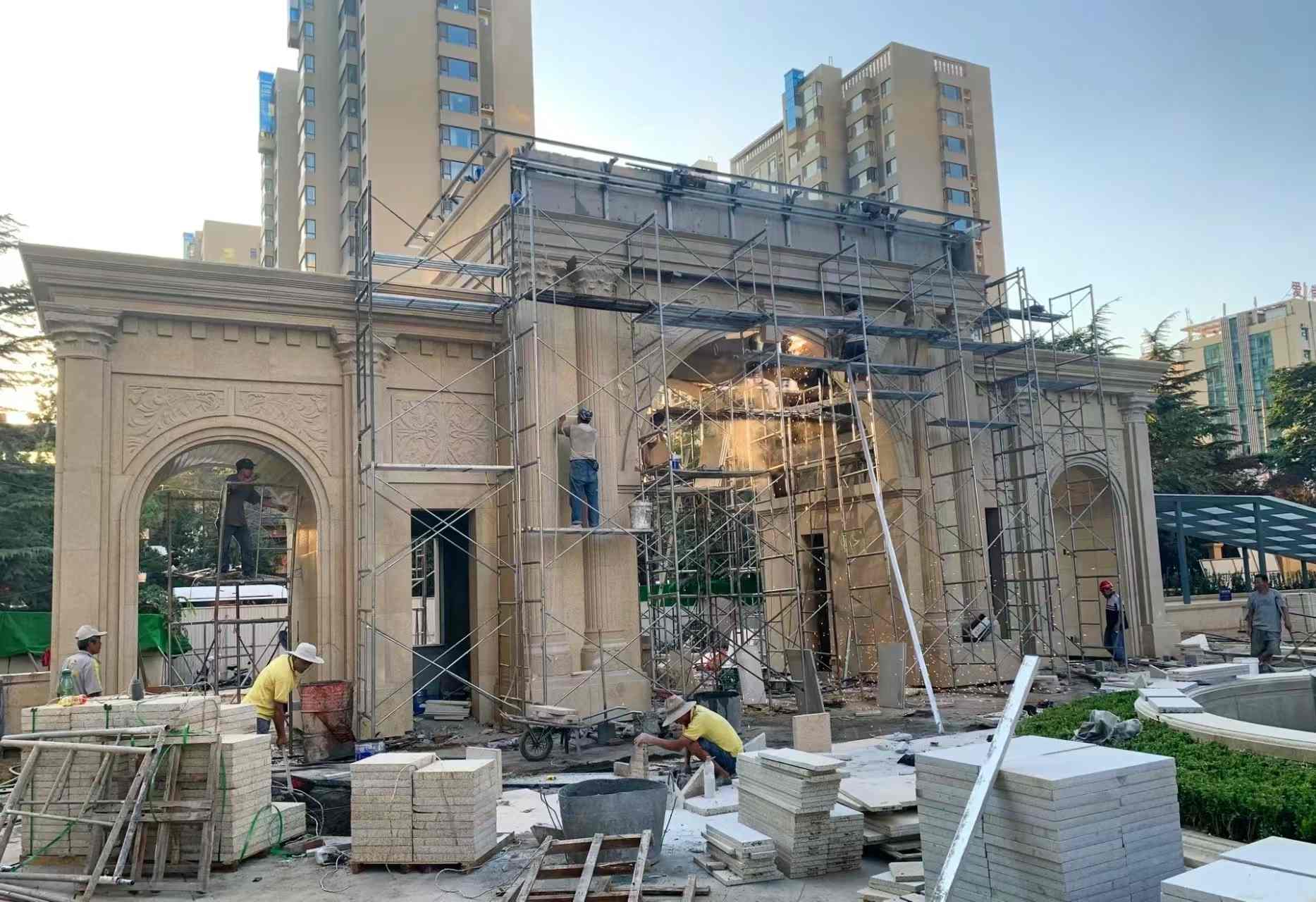 黑河 黄金麻荔枝面花岗岩小区门楼外墙干挂