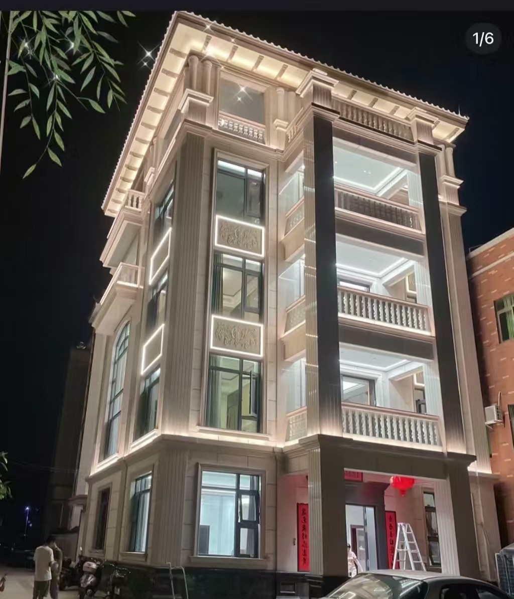 黑河 芝麻白花岗岩别墅外墙夜间效果