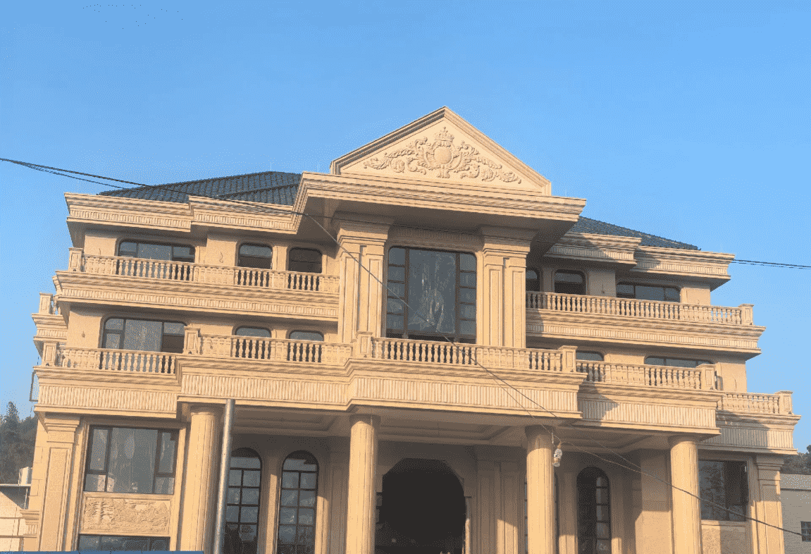 黑河黄金麻别墅外墙干挂石材效果示例